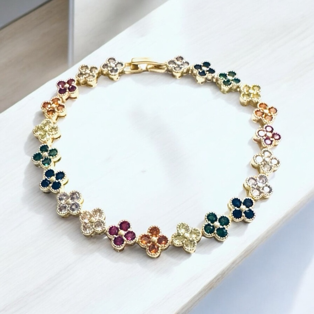 Colorful Floral Shaped Tennis Bracelet